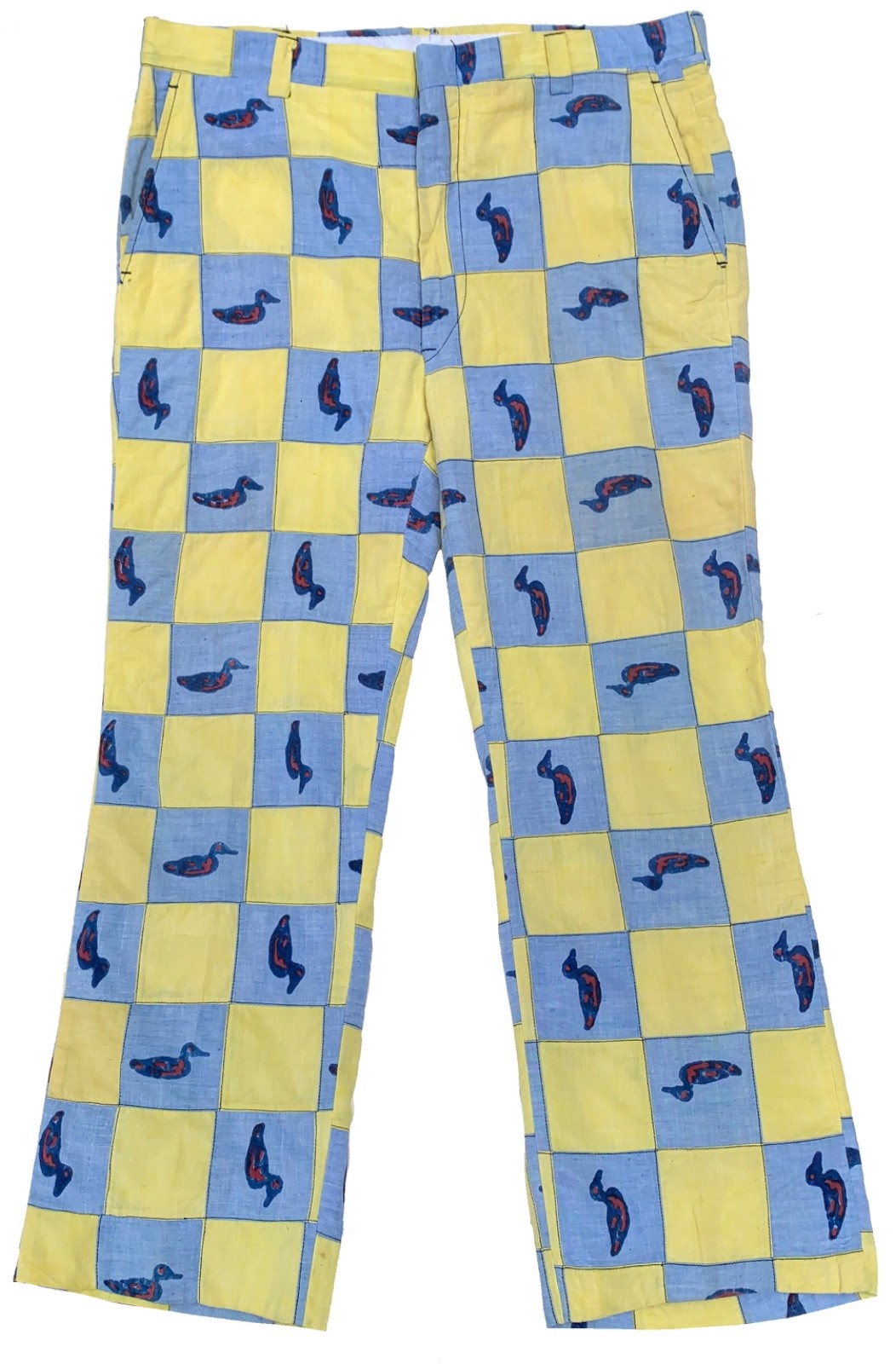Vintage 70s/80s Men’s Patchwork Madras Duck Print Pants 36″/27.5″ Ultra Preppy