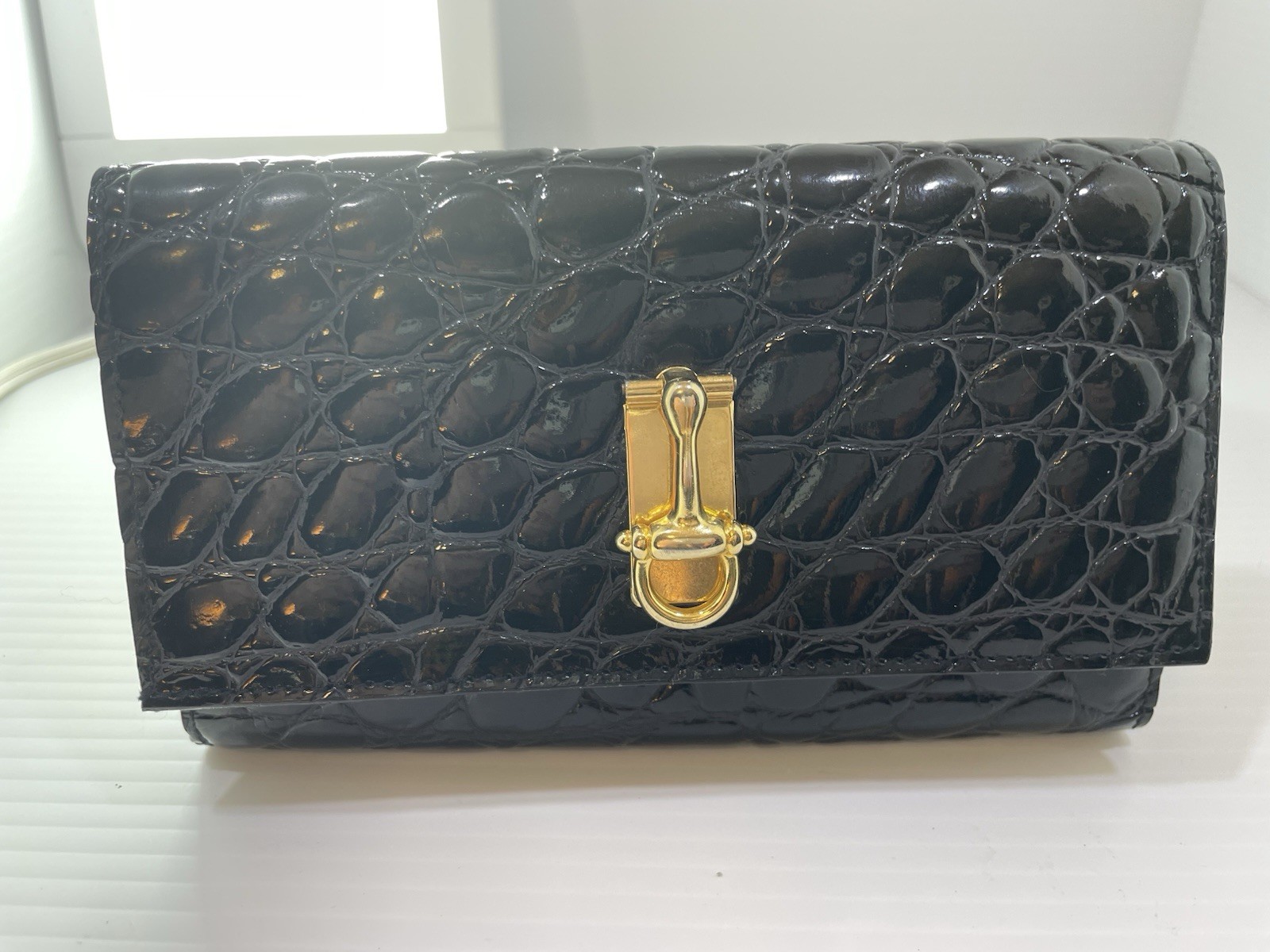 Womens Vintage Faux Croc Wallet Stefano Made In Italy Secretary Geek