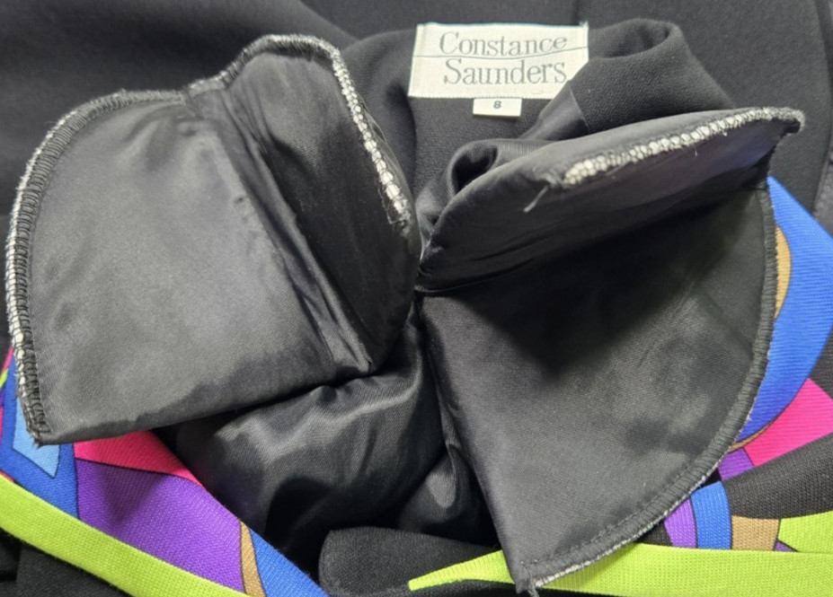 VTG Constance Saunders Womens 8 Long Coat Jacket Multicolor Flip Cuff Collar