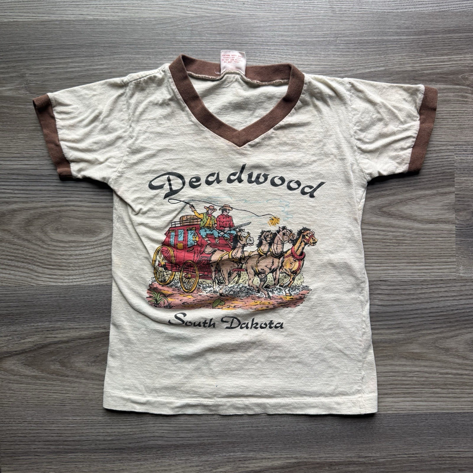 Vintage 80s Deadwood South Dakota Stagecoach Youth Ringer Shirt Single Stitch M
