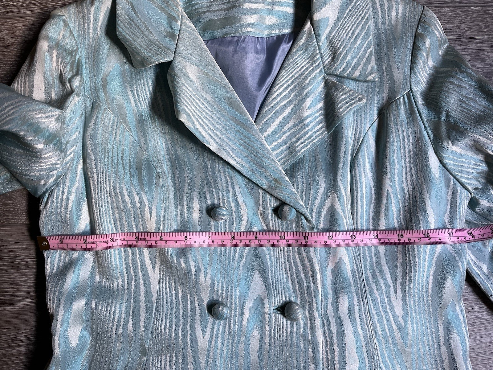 Vintage 1950s Blue 3/4 Sleeve Jacket Moire Fabric With Buttons