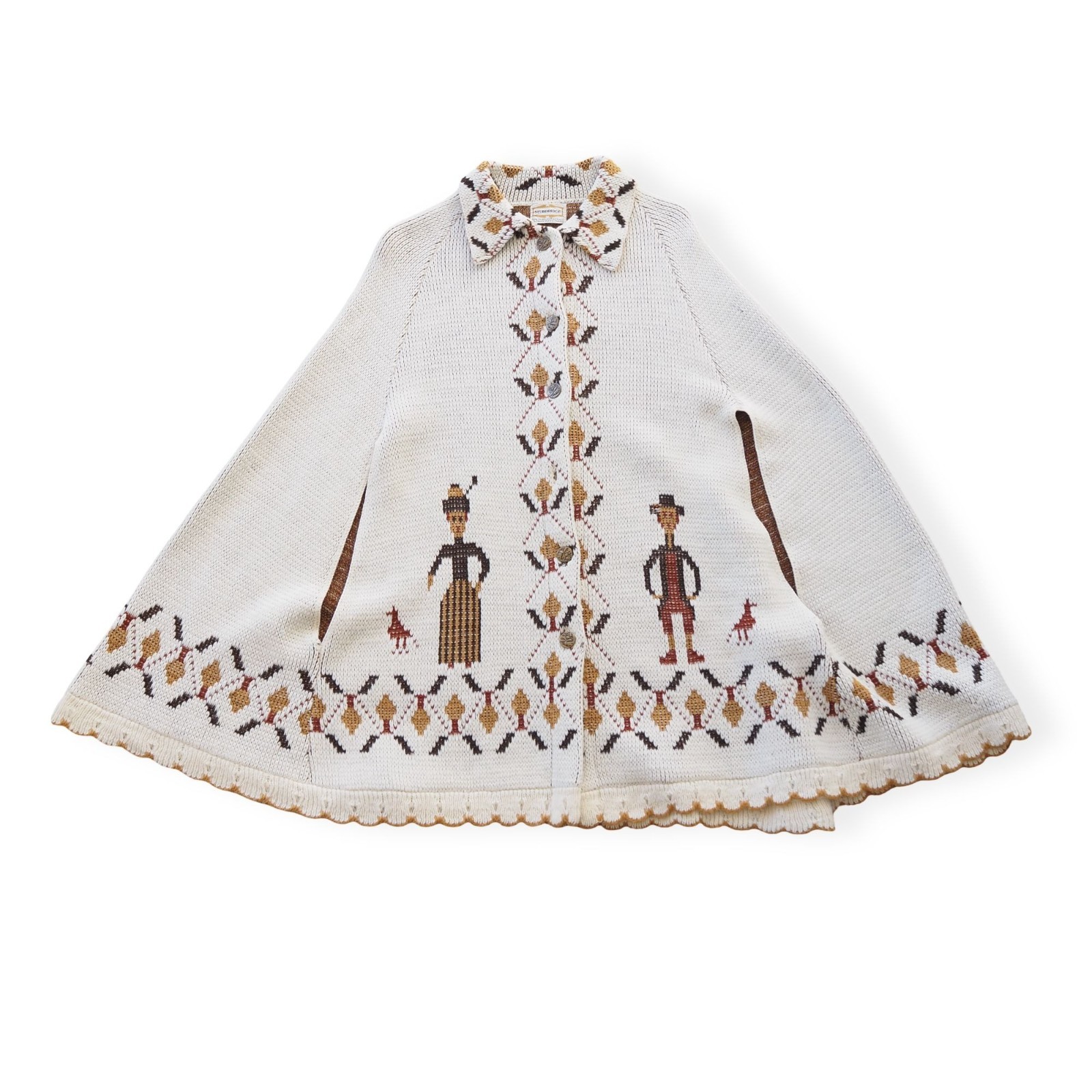 Sturbridge Vintage 70s Folk Art Knitted Poncho Sweater One Size Fits Most