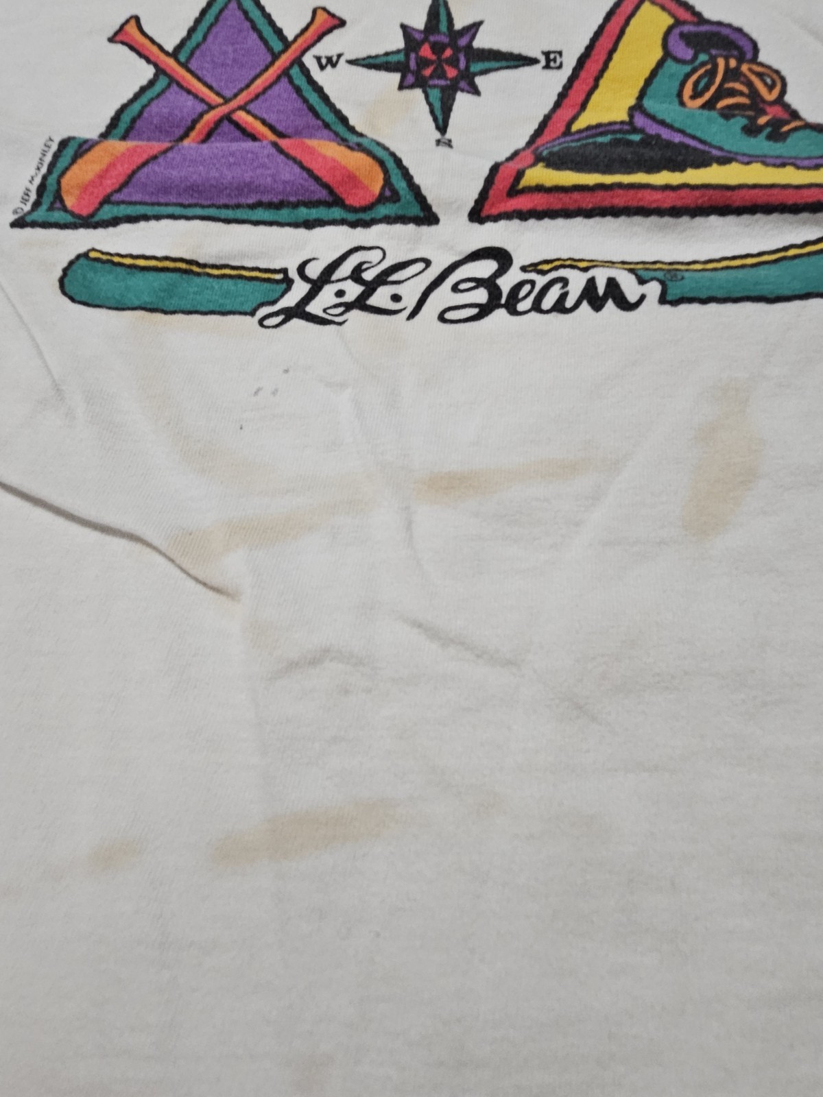 Vintage L.L. Bean Kids USA Outdoor T-shirt Graphic Tee Canoe Compass 80s Large
