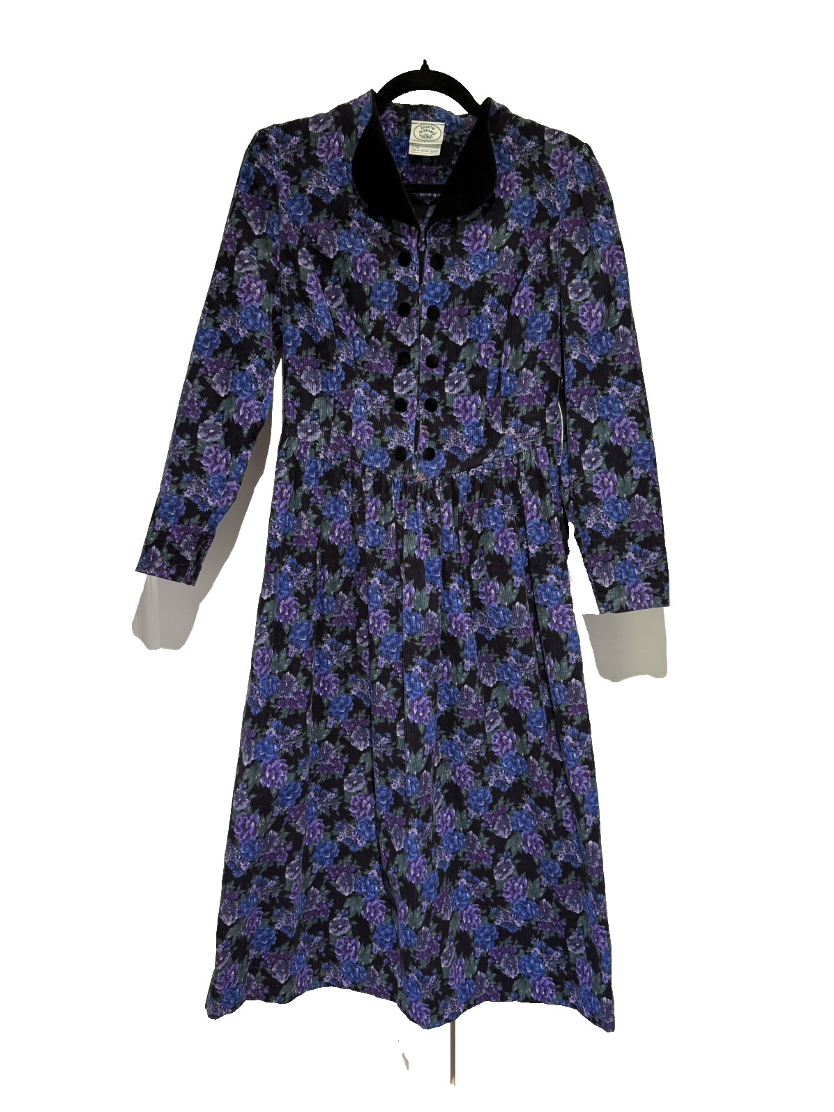 Vintage 1980s Laura Ashley Floral Corduroy Dress | Velvet Collar | Made in GB