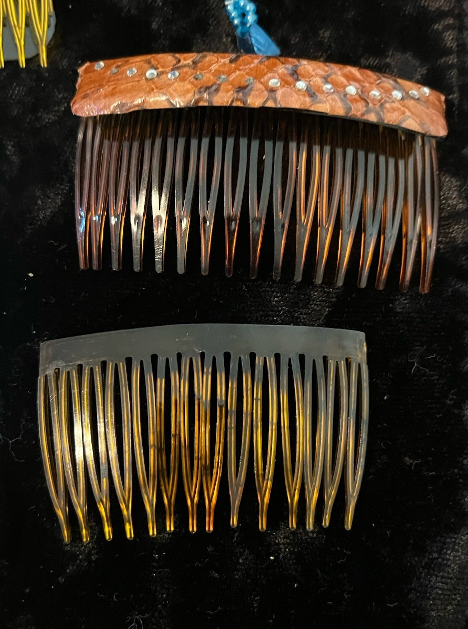 VTG Lot 12 Riviera Wood Fabric Metal Side Hair Comb Plastic Clips Butterflies