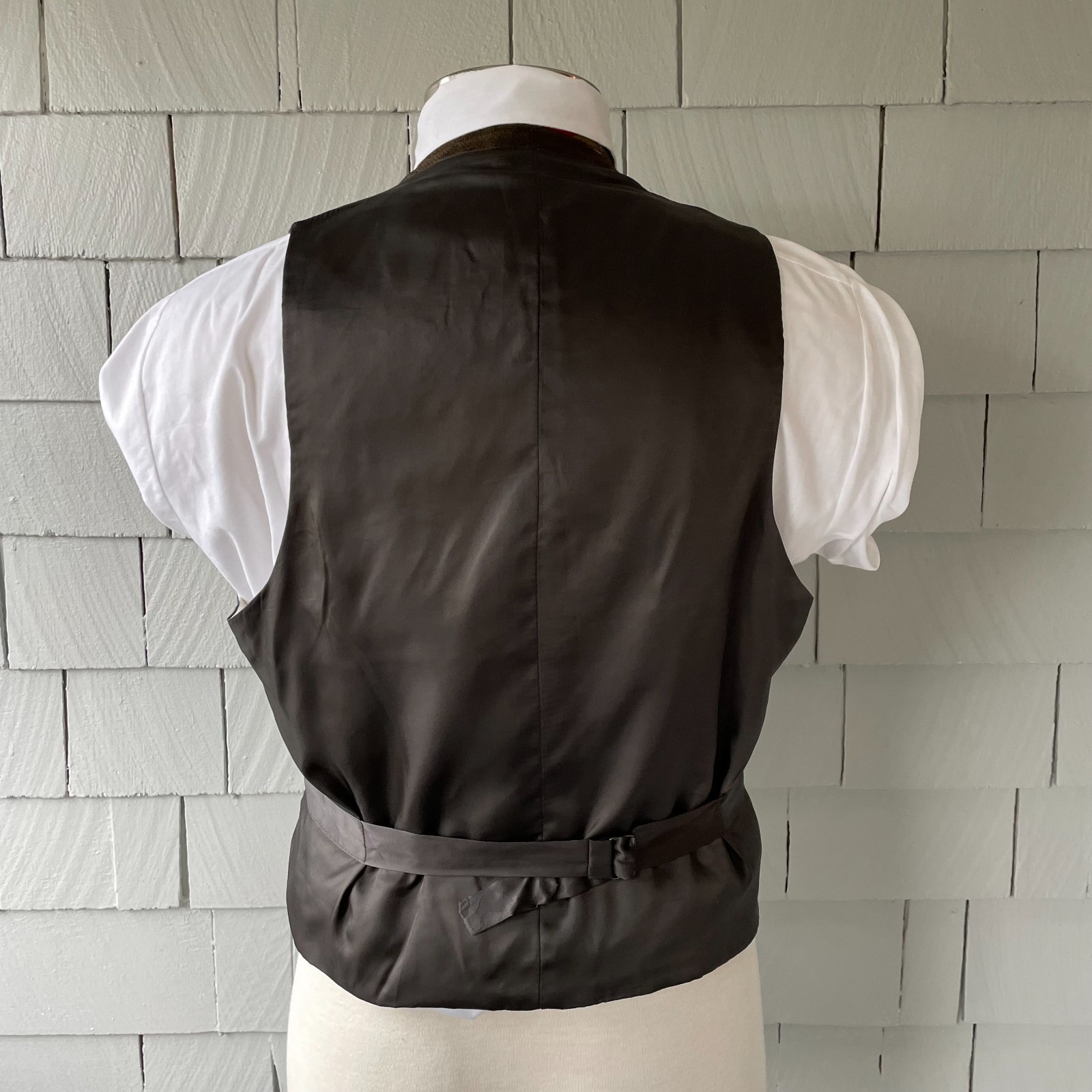 40’s Vintage Greenish-Brown Wool Tweed Cotton Lined Satin Back Vest Chest 42”