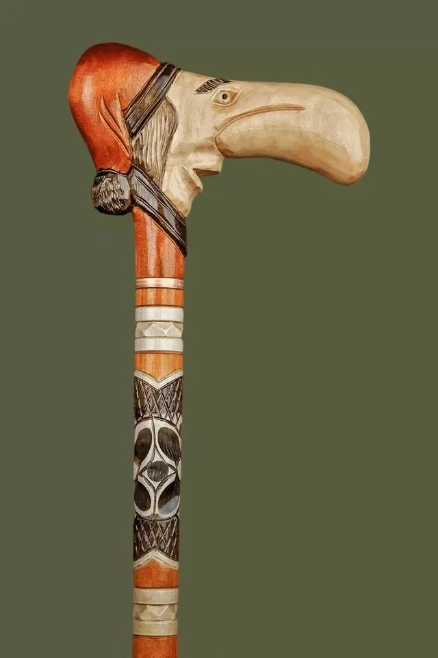 Hand Carved Folk Art Design Walking Cane – Funny Antique Walking Stick