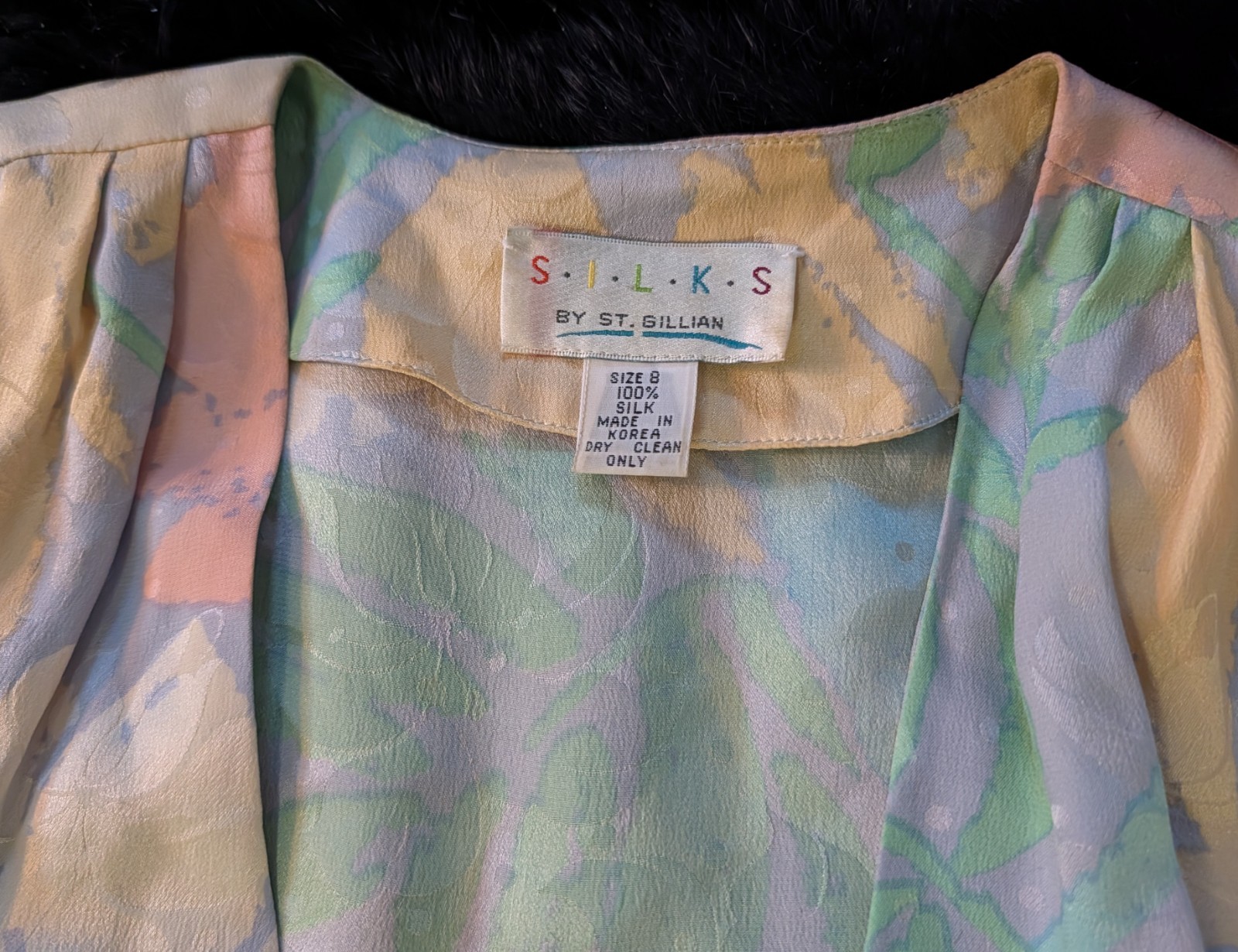 VTG 80s SILKS by St Gillian Sz 8 Women Silk Blazer Floral Abstract Print Pastels