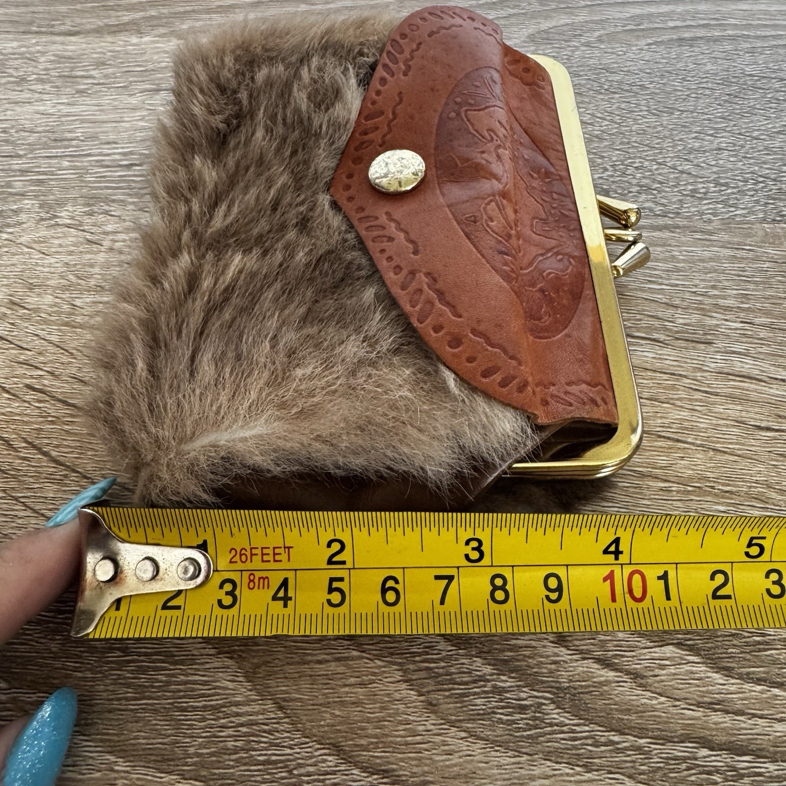 Kangaroo Fur Coin Purse Wallet Australia Souvenir Leather Vintage Gold Tone