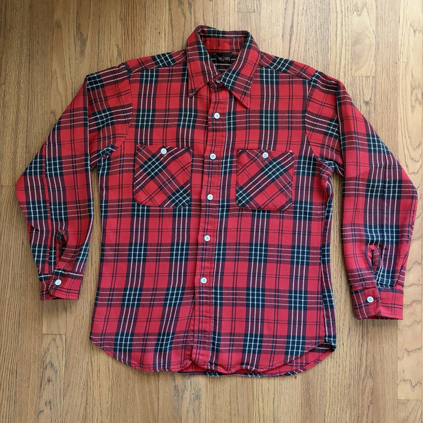 Vtg 70s Big Yank All Cotton Flannel Red Black White Plaid Sanforized M – L Nice