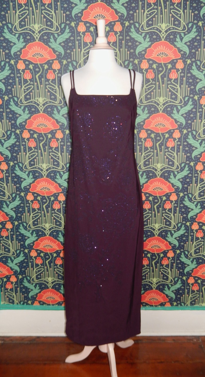 Vintage 90’s Y2K CDC Purple Beaded Whimsigoth Grunge Homecoming Maxi Dress