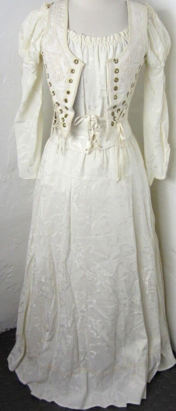 Vintage Ivory 5 Piece Skirt Blouse Vest Set Romantic Western Victorian Size S/M