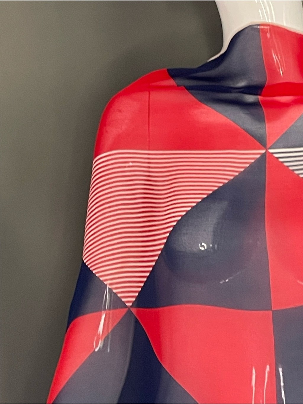 Vintage Yves Saint Laurent Red White Blue Sheer Silk Scarf 30 In Exc Condition