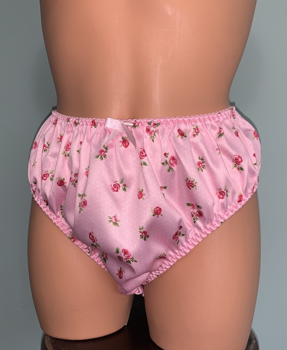 NEW Glossy Secret Satin 1X 8 Hi Cut Bikini Brief Panties SILKY Roses Polka Dots
