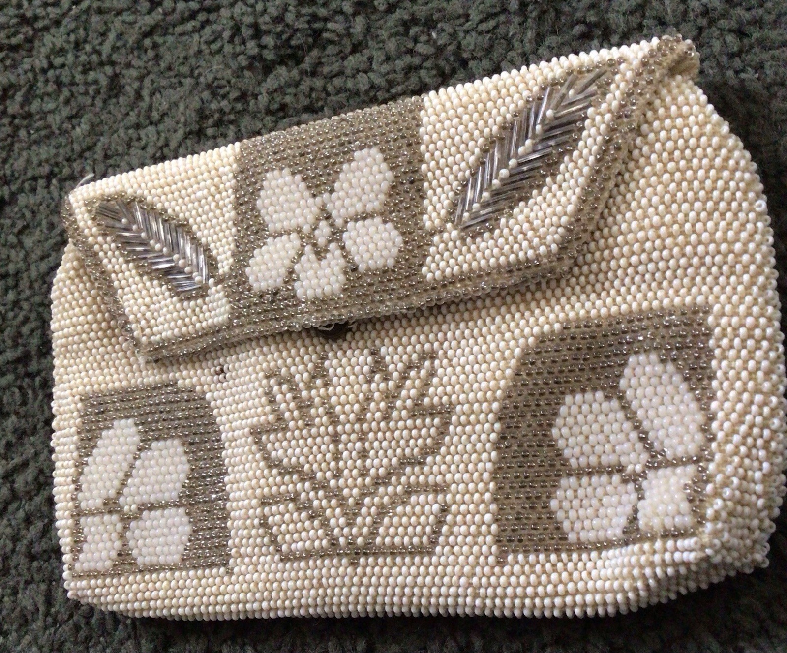 Vintage Czechoslovakia Hand Beaded Belt Purse With Small Mirror