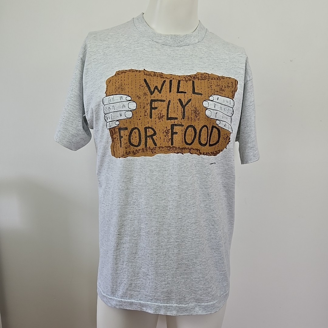 VTG 90s Single Stitch T Shirt FOTL Best Size L Will Fly For Food Pilot Irony USA