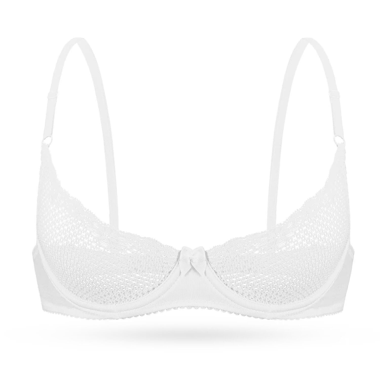 Wingslove Women’s See Through Lace Balconette Sexy Unlined Demi Cup Underwire…