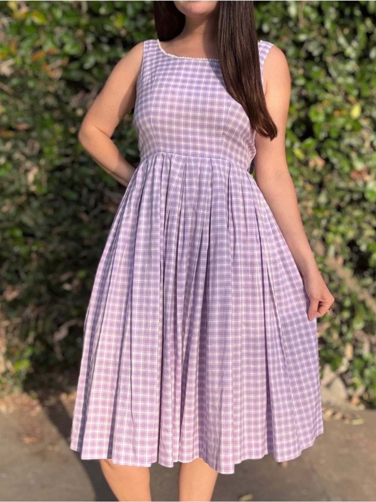Handmade 60s 70s Purple Gingham Picnic Midi Day Dress