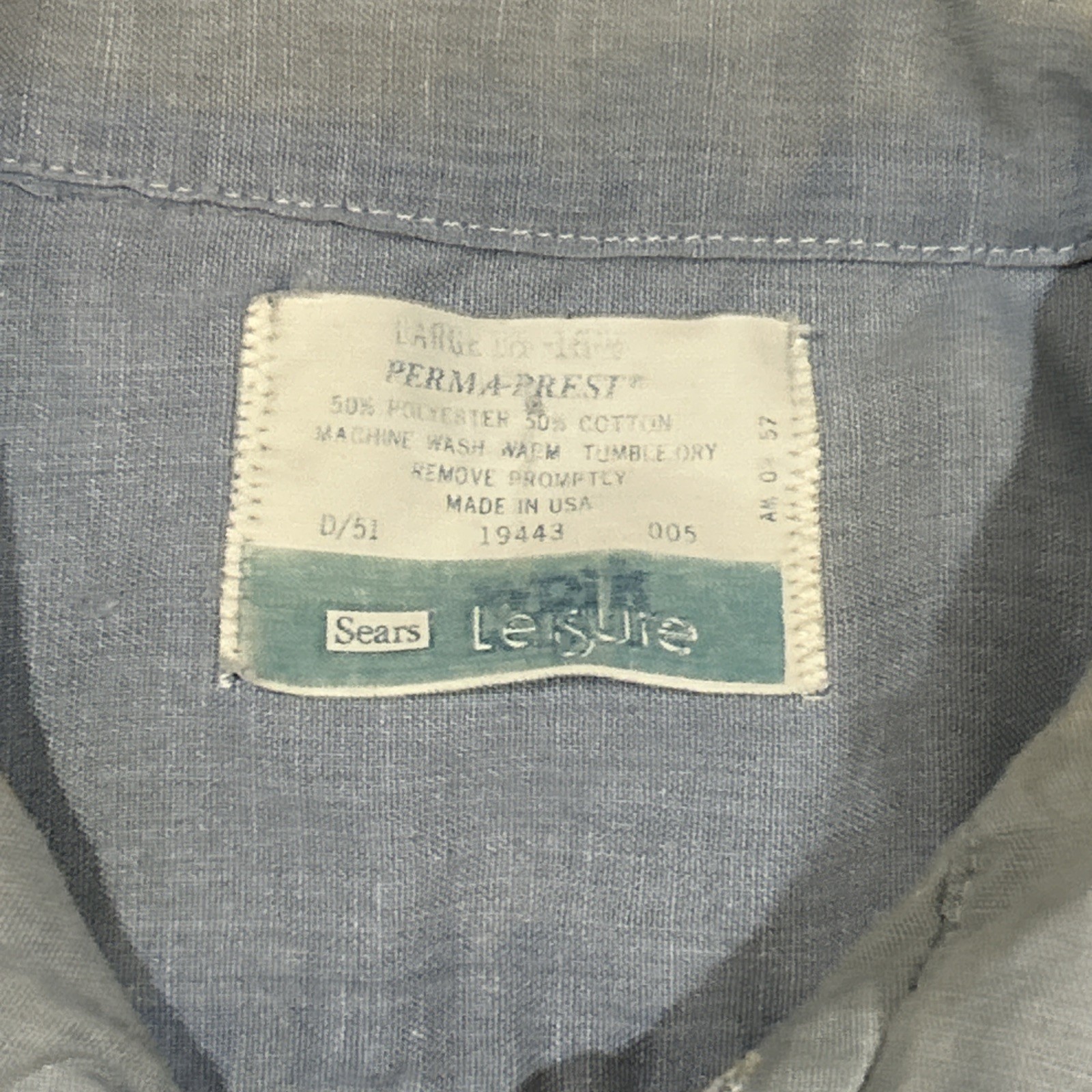 Vtg Distressed Paint Sears Sz L 16-16 1/2 Short Sleeve Blue Work Leisure Shirt