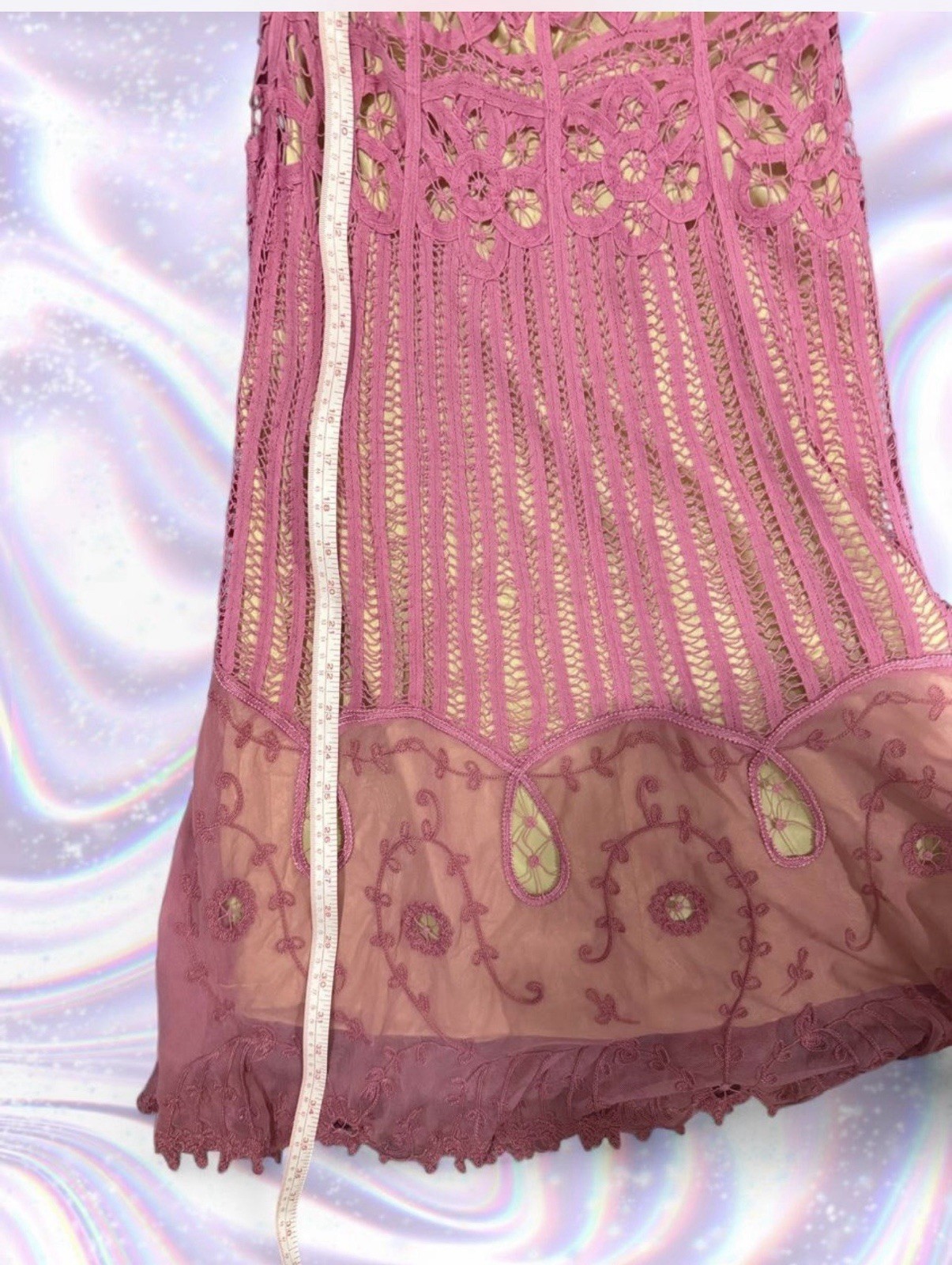 Betsey Johnson Vintage Pink Lace Midi Dress with Accents and Beading Size 4 EUC
