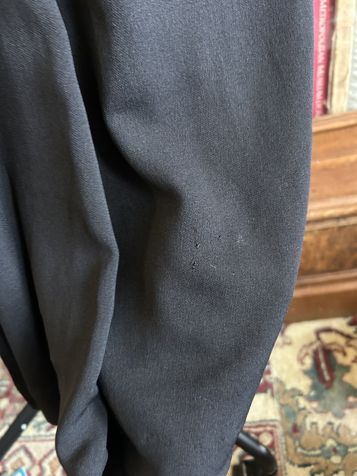 Vintage 1940s Black Satin & Rayon Cocktail Dress w/ Statment Collar Asymmetric M