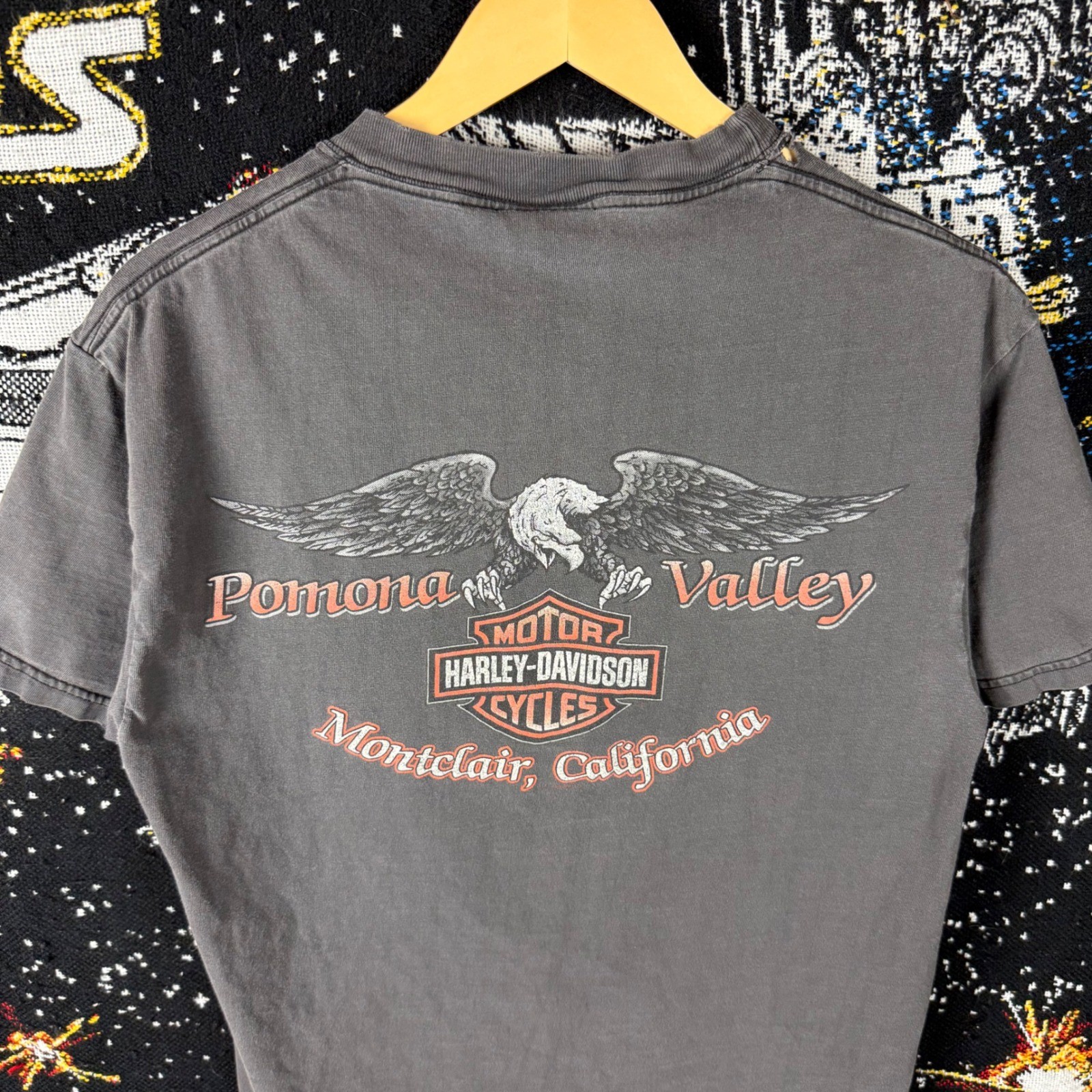 Vintage Harley Davidson Pomona Valley California T-Shirt Mens Medium Faded Black