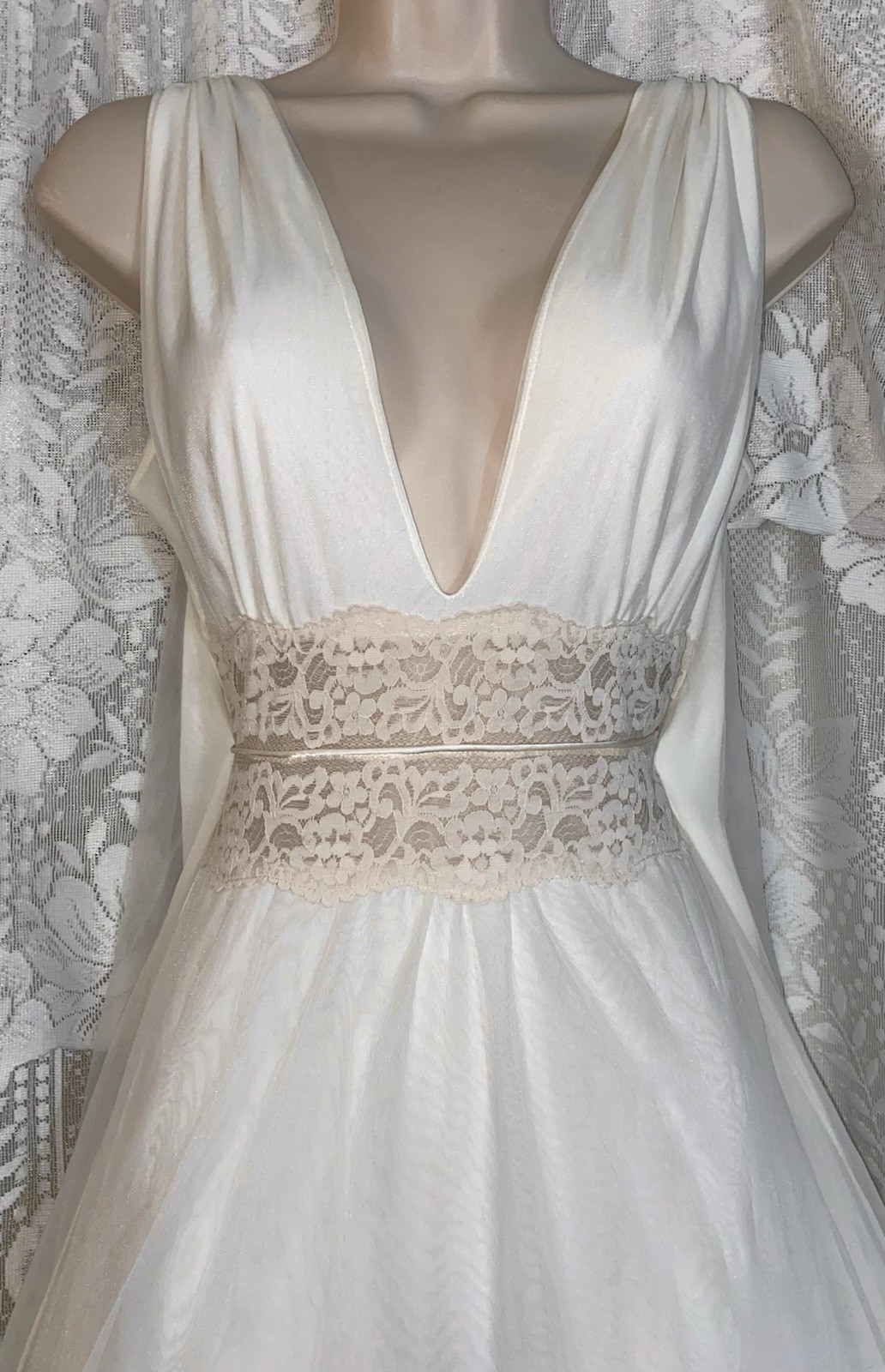 VTG M L INTIME Bridal Ivory Db Sheer Chiffon Peignoir Robe Nightgown Gown Set