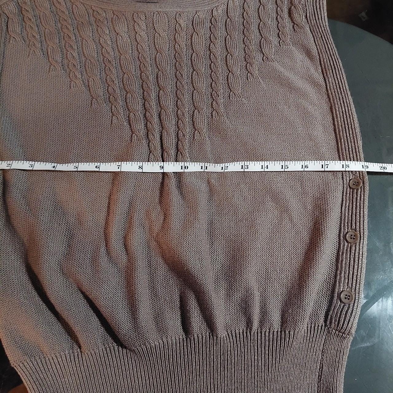 Vintage brown cable knit sweater vest with side button detail.
