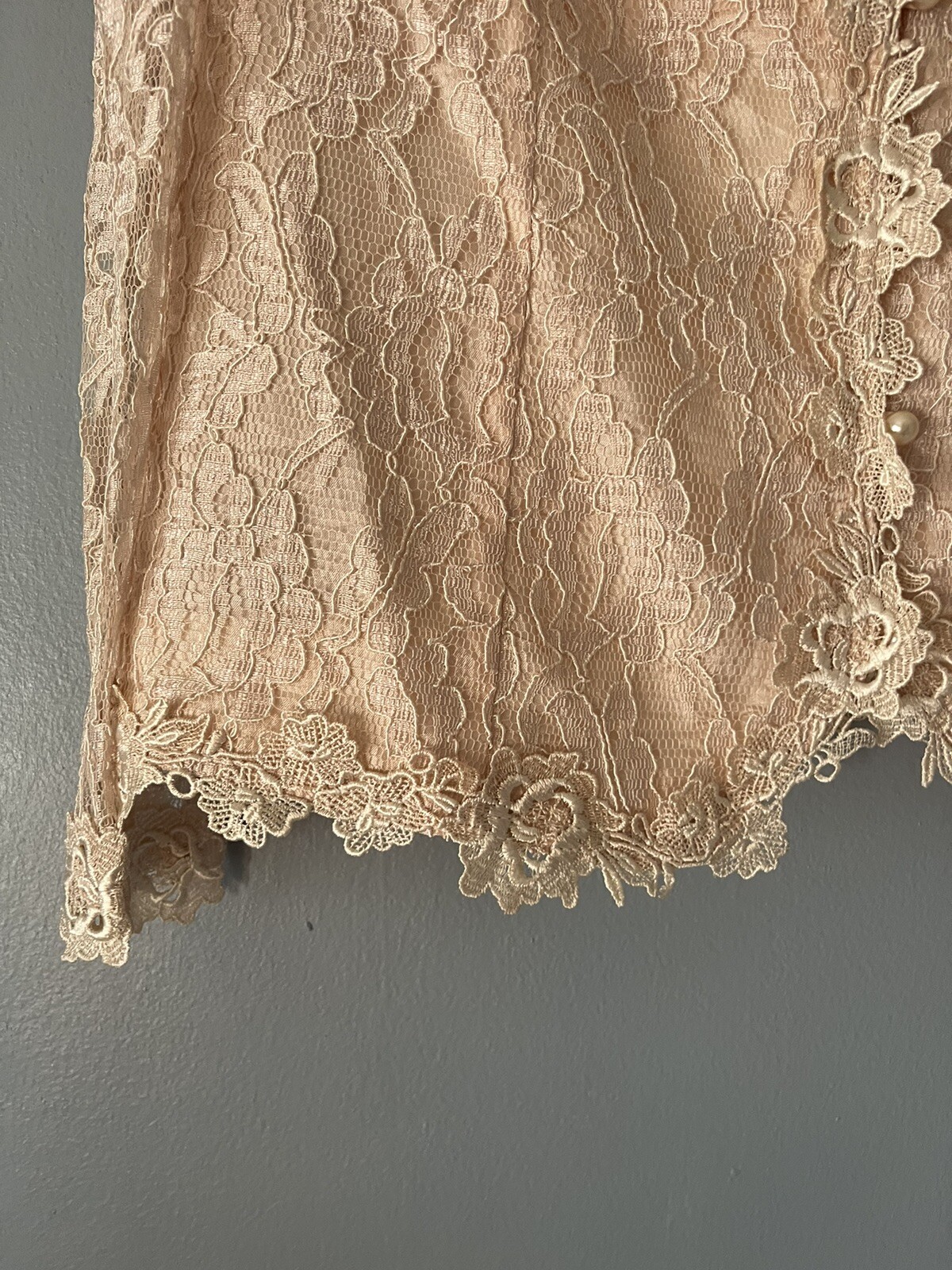 Vtg 90s LISA MICHAELS Romantic Coquette Lace Peachy Pink Top Jacket 18