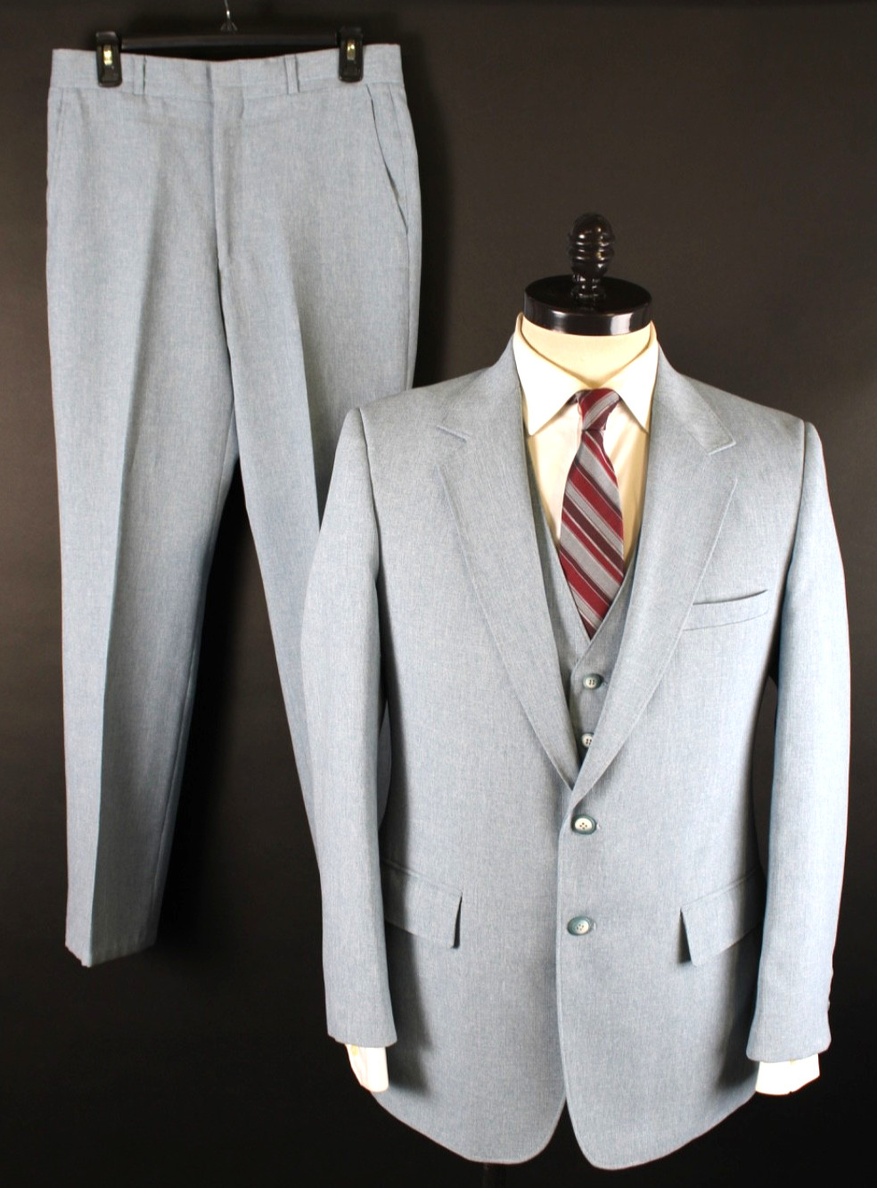 Vintage 1970s 3 Piece Baby Blue Suit Mens Size 38 Reg
