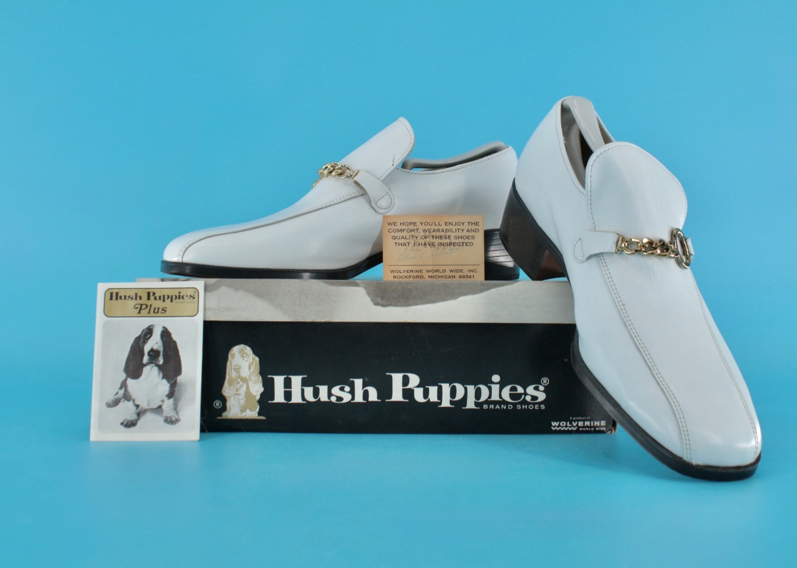 Men’s VTG NOS 70s White Horsebit Loafers Sz 9.5 W 1970s Hush Puppies Disco Shoes
