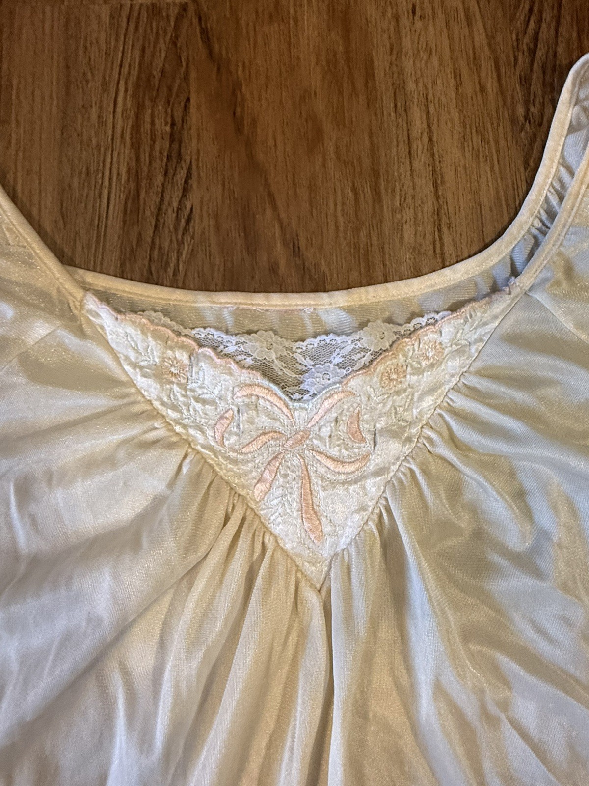 vintage 70s union made cream nightgown OSFA S M L XL coquette bow cottage core