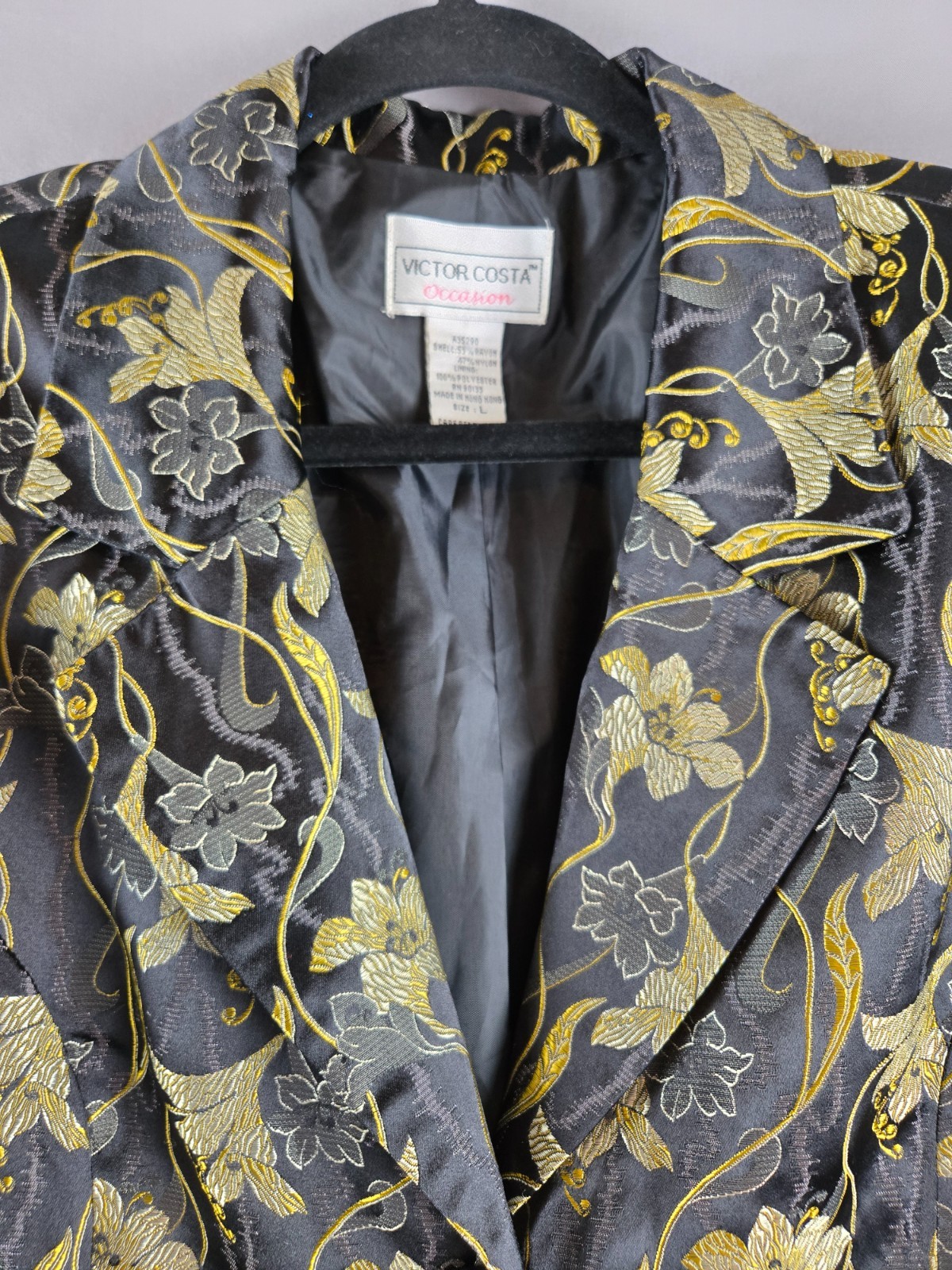 Victor Costa Occasion Gold Floral Jacquard Jacket L Hong Kong Vintage