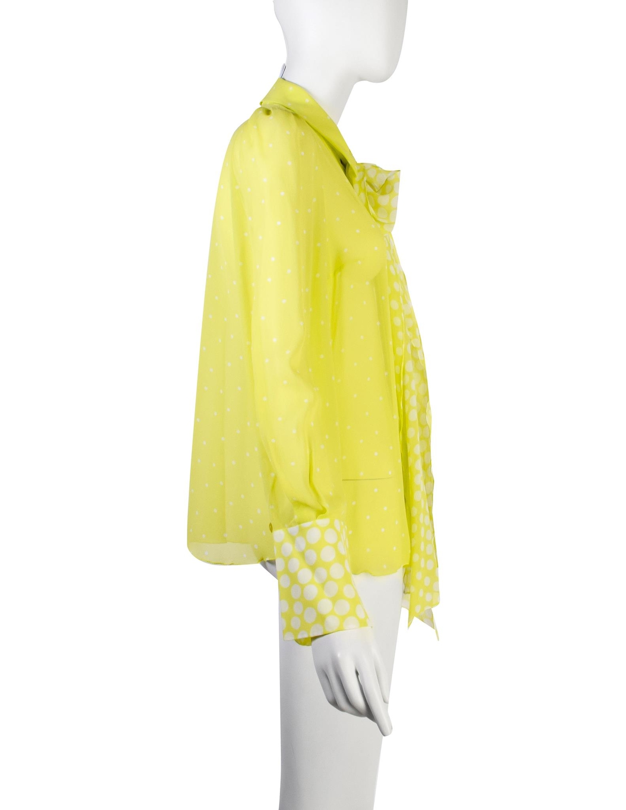 Christian Lacroix Vintage Neon Yellow-Green Polka Dot Silk Georgette Lavaliere S
