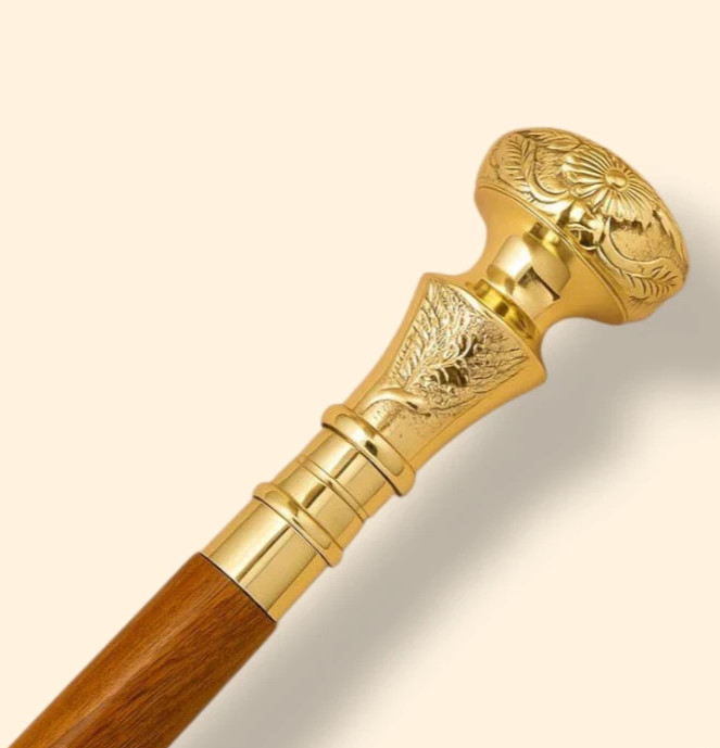 38″ Brass Knob Handle Walking Cane Hardwood Stick Vintage Gift Collectible Decor