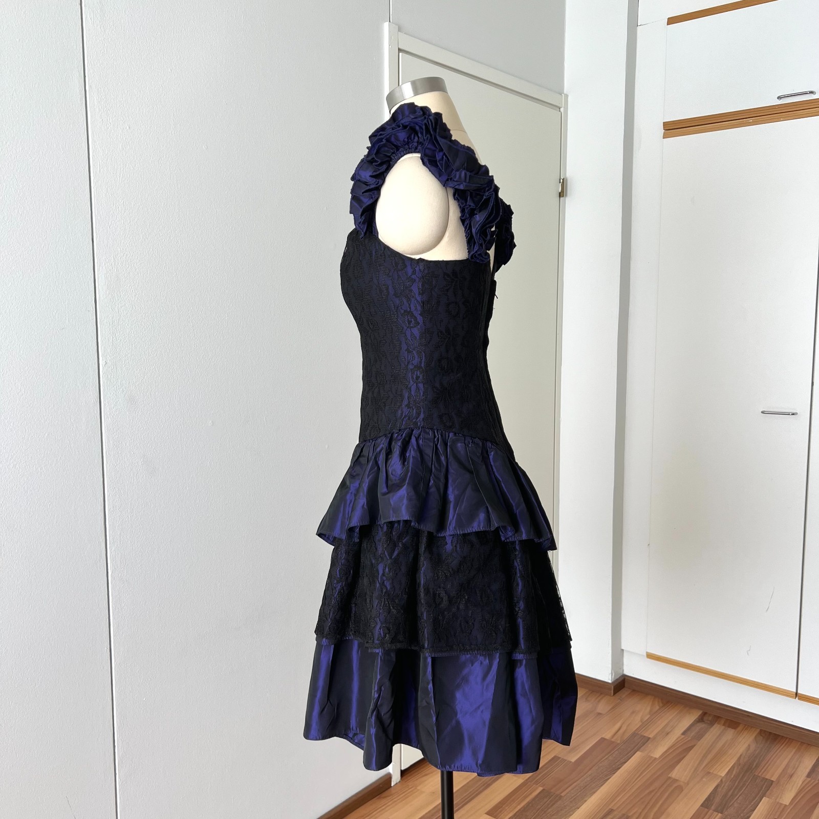 1980s Taffeta Cocktail Party Dress Asymmetrical Hem Cocktail Tiered Evening Gown