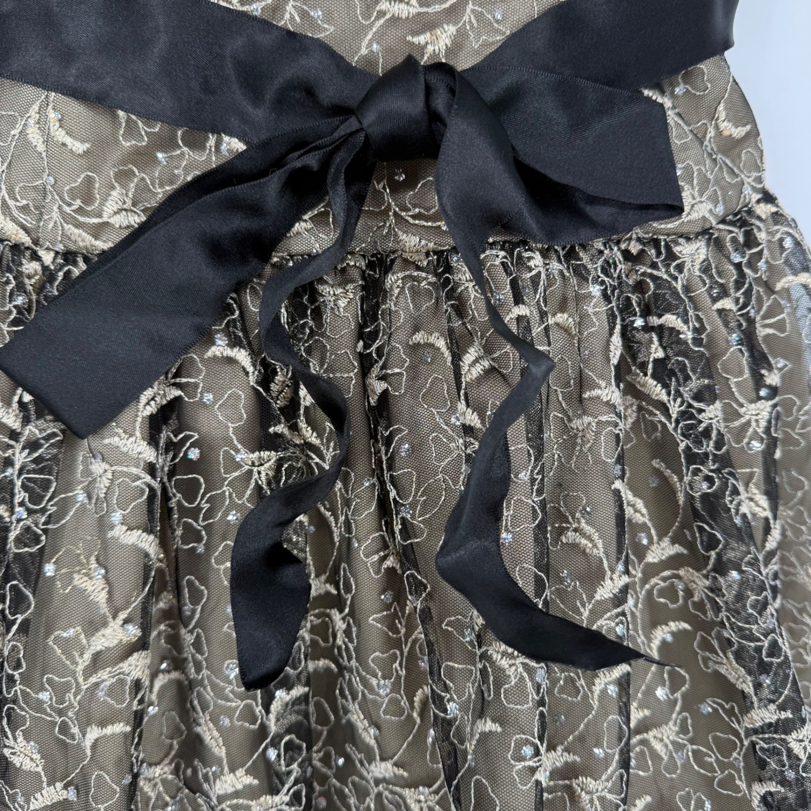 JESSICA MCCLINTOCK VINTAGE STRAPLESS MINI PARTY DRESS BLACK GOLD TULLE SKIRT 4