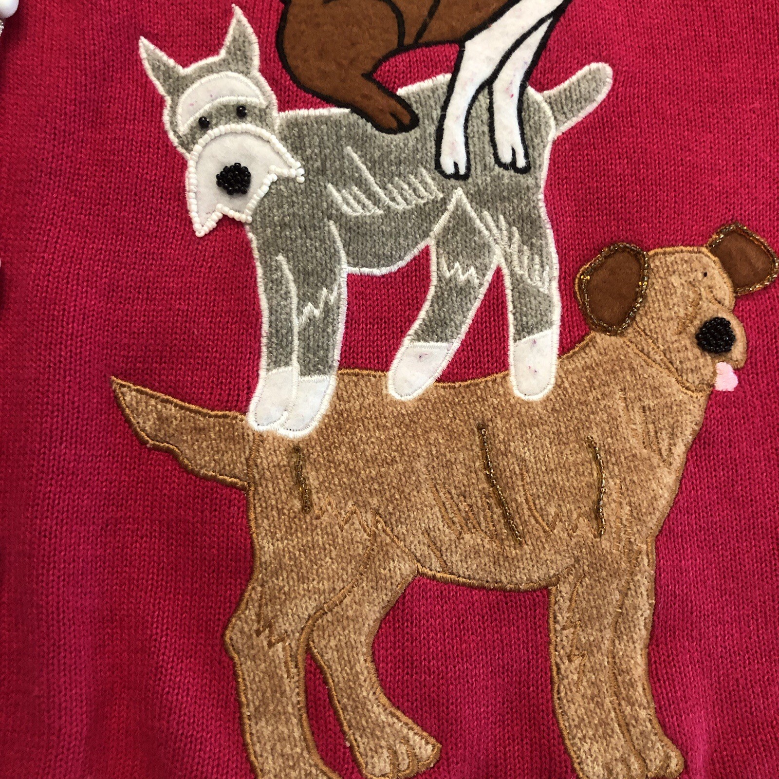 Vintage Berek Dog Show Beaded Embroidered Long Sleeves Fuchsia Sweater size 2X