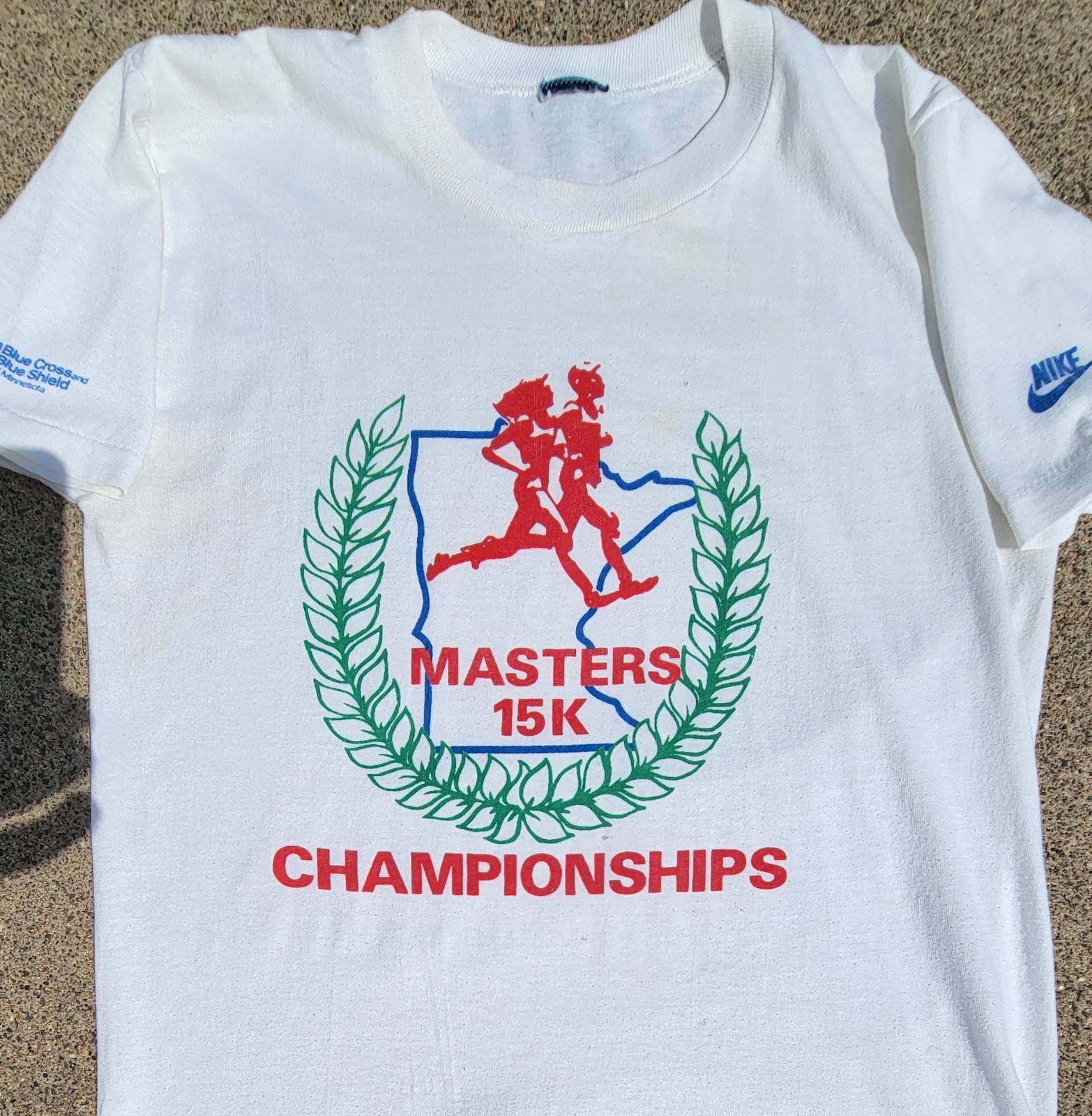 Vtg 80s 1980s White Nike Swoosh Masters 15k Run Race MN Small Single Stitch USA