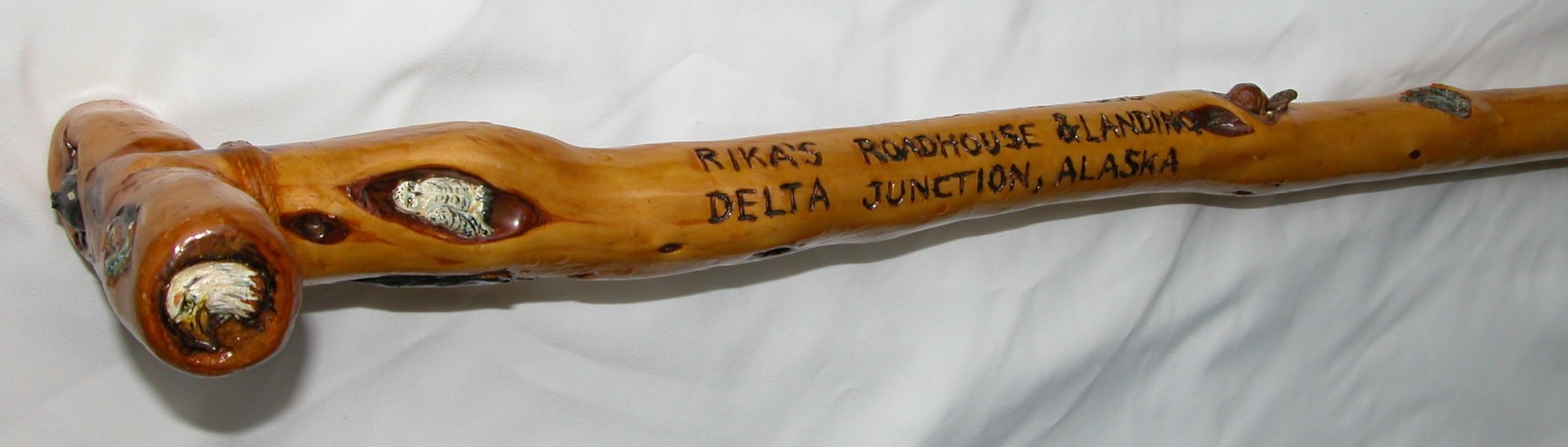 Vintage ALASKA Carved Decorated Diamond Willow WALKING STICK Rika’s Roadhouse EX