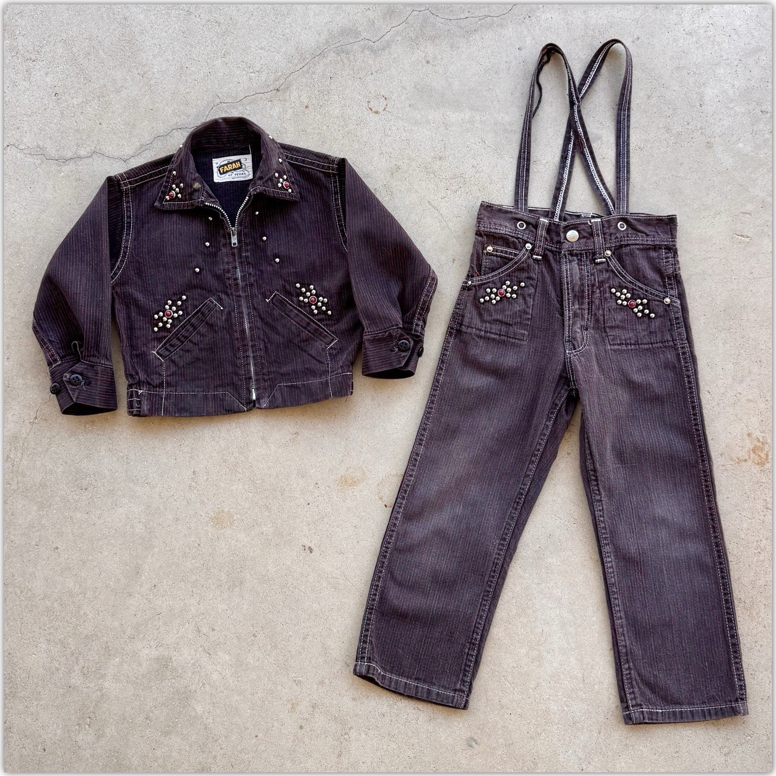 1950s Vtg FARAH OF TEXAS Boys Denim Studded Rhinestone Western Set Cowboy Kids