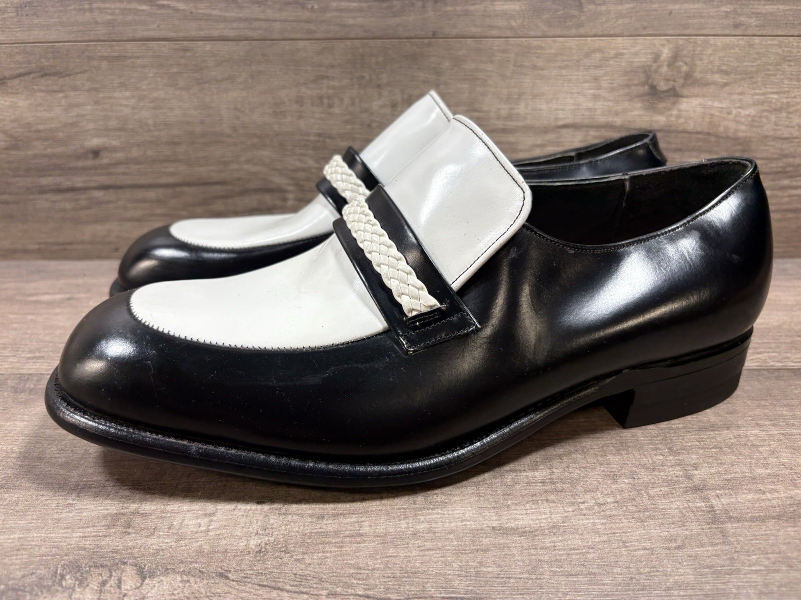 Mason Shoe Company Black White Loafers 1970s 2 Tone Disco Shoes Mens Size 11.5 E