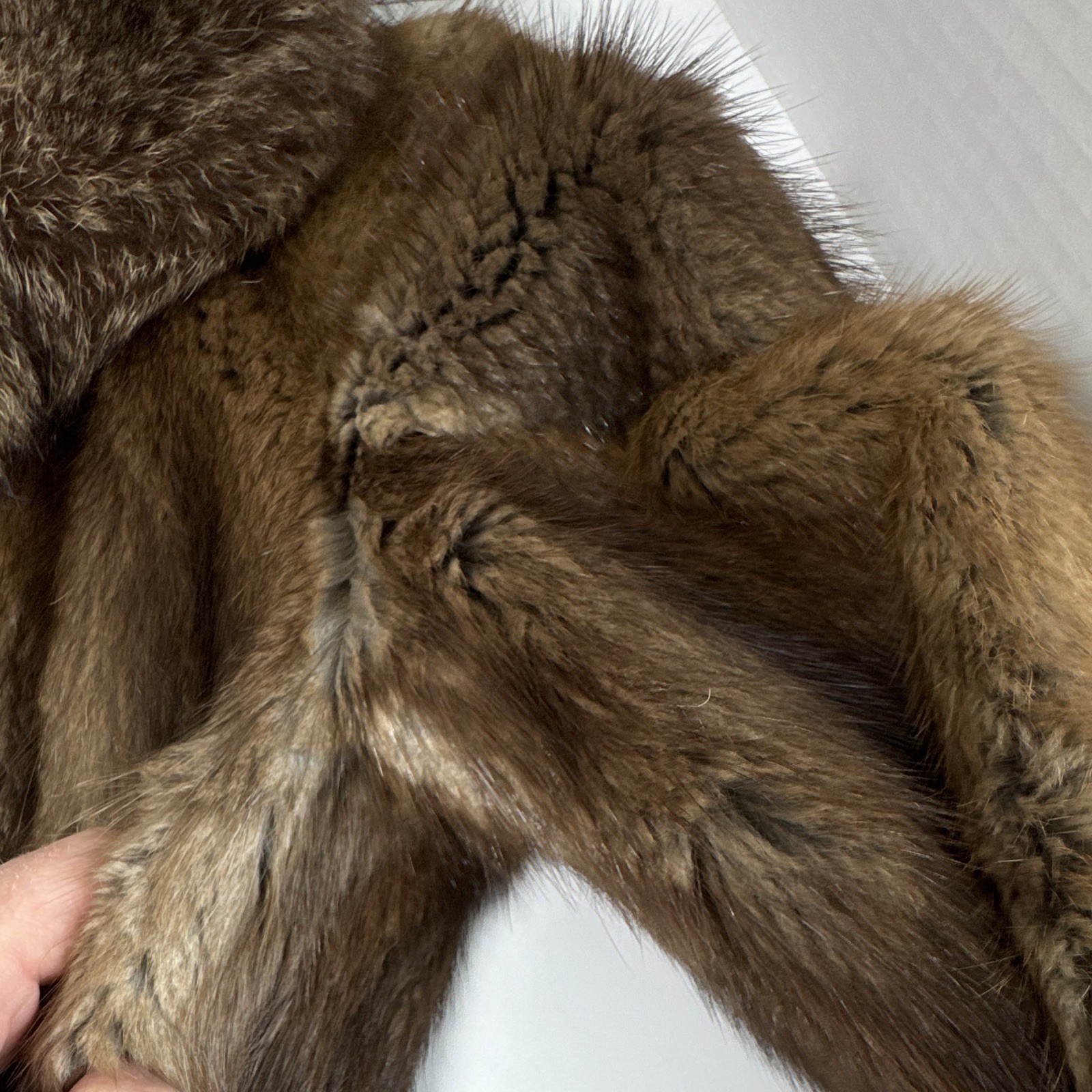 Vintage Genuine Patchwork Mink Fur Coat Fox Fur Shawl Collar Double Breasted