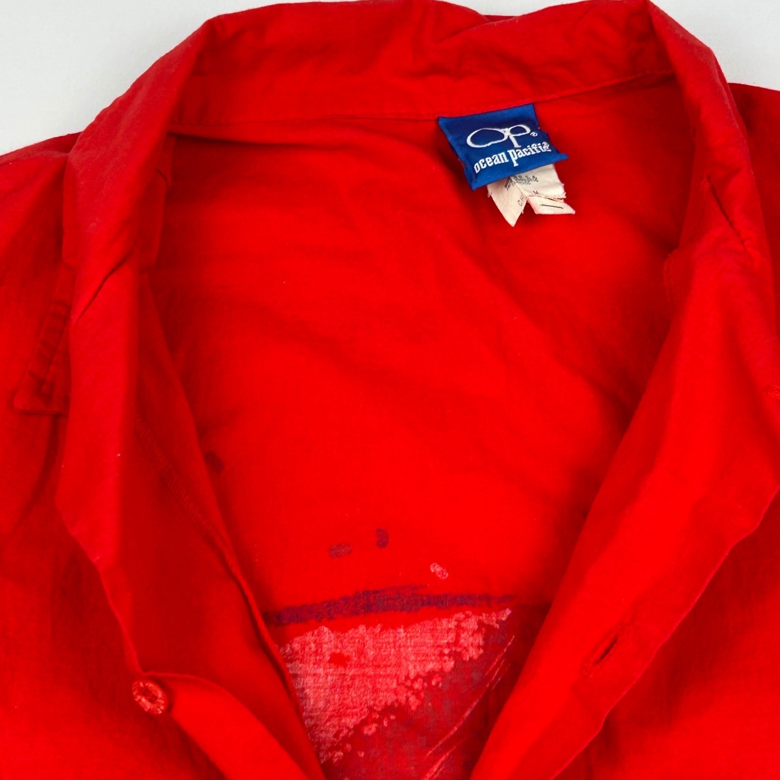 Vintage Ocean Pacific OP Red Surfer Graphic Button Down Shirt Mens Medium USA