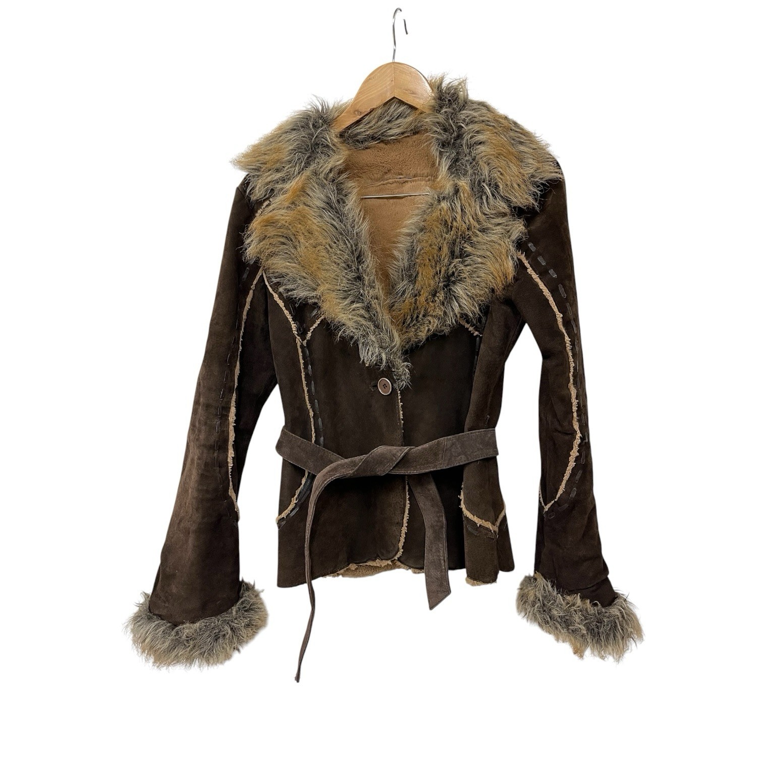 1990s Y2K Vintage Wilsons Leather Suede Jacket Penny Lane Boho Style Faux Fur S