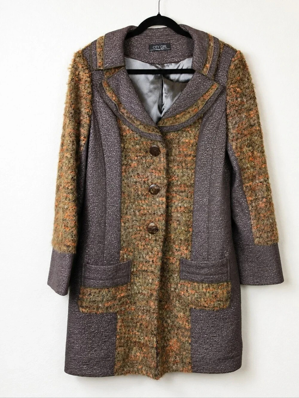 Vintage City Girl Nancy Bolen Bouclé Coat Jacket Brown Orange Textured M/L USA