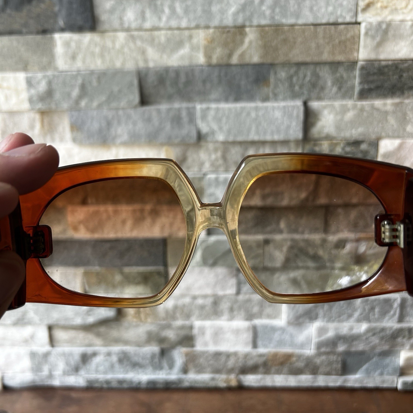 VINTAGE TED LAPIDUS 25 OVERSIZED TRANSLUCENT Brown 1970’S 80s FRANCE SUNGLASSES