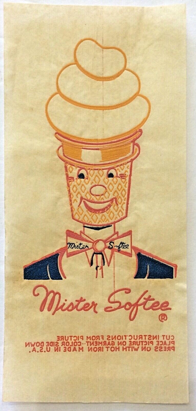 Original Vintage Mister Softee Ice Cream Conehead Iron On Transfer Mr Softee