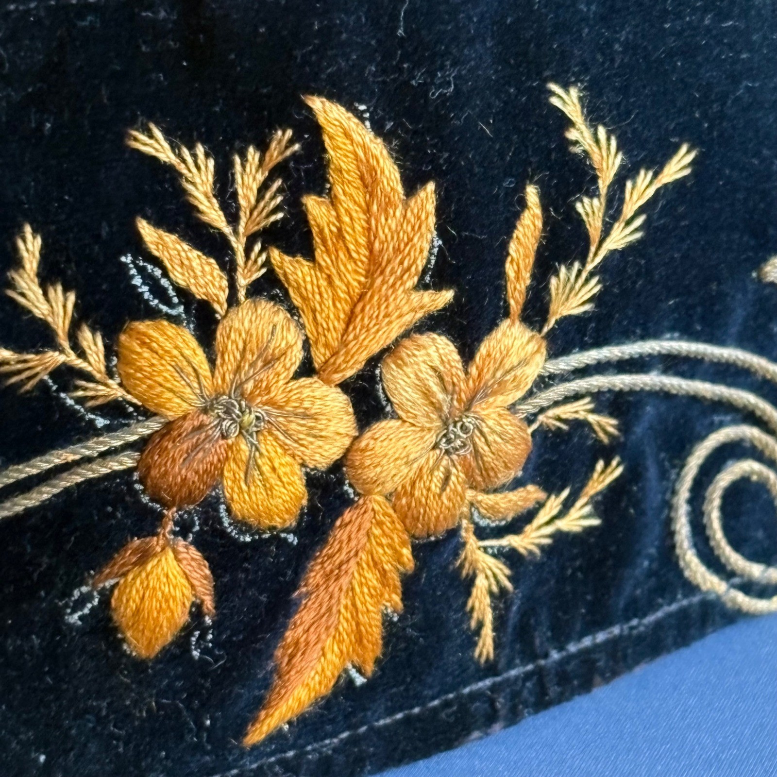 Antique Victorian Silk Velvet Smoking Cap | Size 22 | Bullion Embroidery Fez