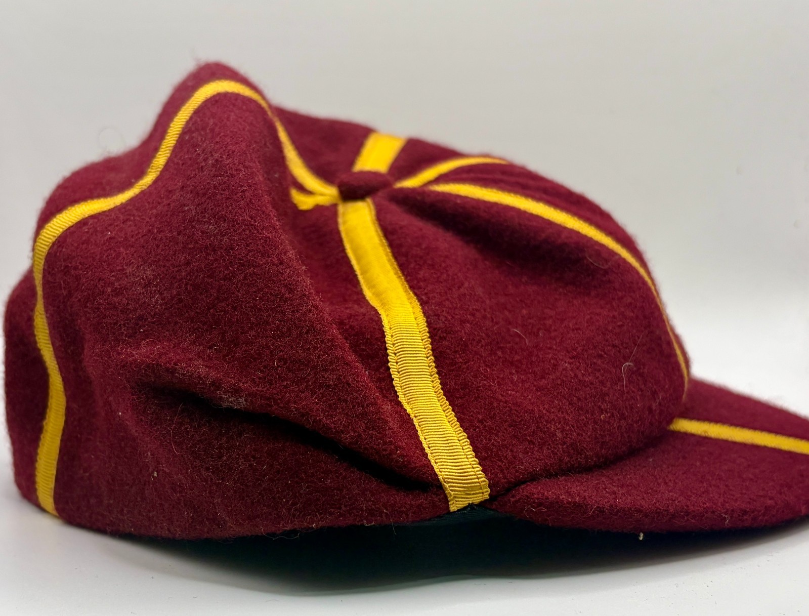 Vintage Harrods London Wool School Cap Hat Burgundy Yellow Size 7 1/8 England